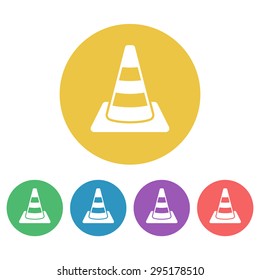 Road cone set of vector colored round icons