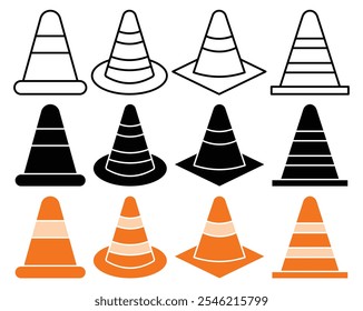 Colección de icono de Vector de cono de carretera. conjunto de Ilustración vectorial.
