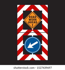 Road construction ahead with circle arrow traffic sign