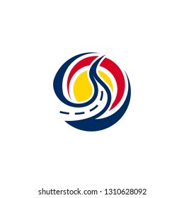 Road construction creative symbol layout. Paving logo design concept. Asphalt repair company sign idea.