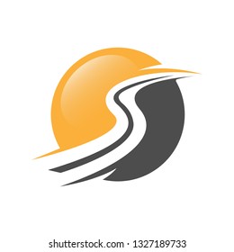 Road construction creative symbol layout. Paving logo design concept. Asphalt repair company sign idea