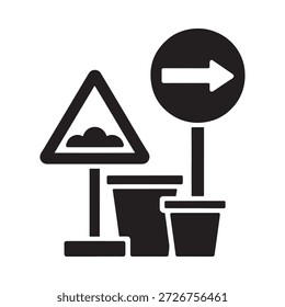 Road construction and detour ahead warning signs indicating potential hazards