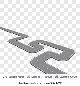 Road construction element.  Connectible road piece with turns. Vector illustration easy to edit.