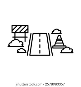 road construction icon Black and white logo