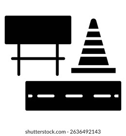 road construction icon Flat outline fill black and white