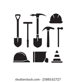 road construction icon silhouette vector arts illustration