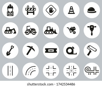 Road Construction Icons Black White Flat Design Circle Set Big