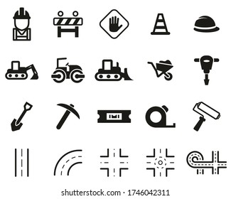 Road Construction Icons Black & White Set Big