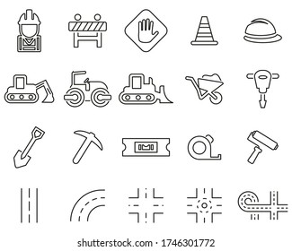 Road Construction Icons Black & White Thin Line Set Big