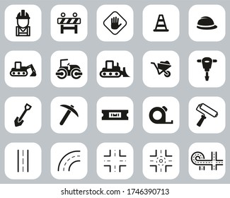 Road Construction Icons Black & White Flat Design Set Big