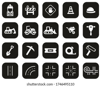 Road Construction Icons White On Black Flat Design Set Big