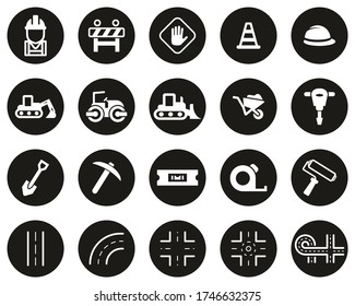 Road Construction Icons White On Black Flat Design Circle Set Big