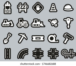 Road Construction Icons White On Black Sticker Set Big