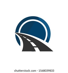 road construction logo road maintenance creative sign concept. Paving design template vector icon idea with highway. Transportation and traffic theme.