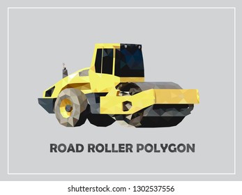 road construction machine polygon, road roller 3d, civil engineer background.