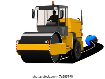 Road construction machinery during construction of the road.