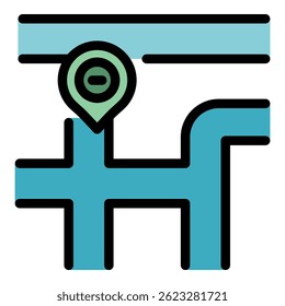 Icono de punto de construcción de carreteras. Esquema de la construcción de la carretera punto de Vector icono de color plano aislado