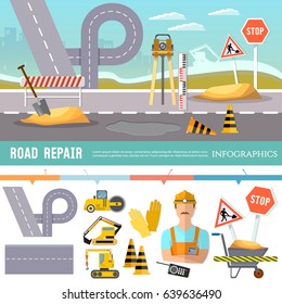 Road Construction And Road Repair Infographic 