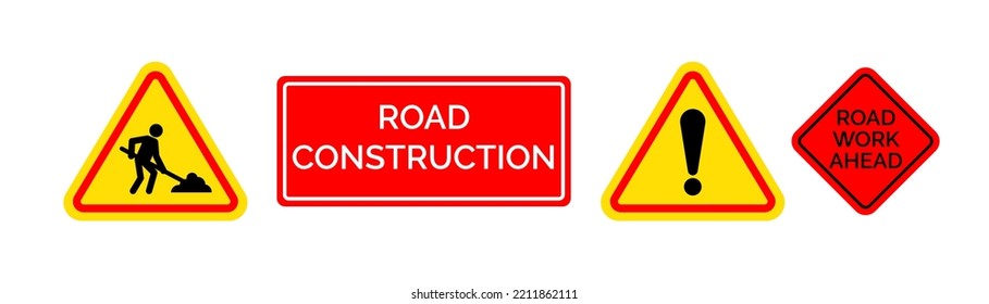 road construction signs set on white background vector illustration