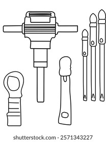 Road Construction tools jackhammer, tags, signal, jointing knife vector tools are essential digital resources for architects, engineers, and designers tools typically use vector graphics.