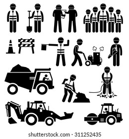 Road Construction Worker Stick Figure Pictogram Icons - Shutterstock ID 311252435