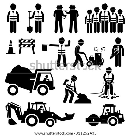 Road Construction Worker Stick Figure Pictogram Icons