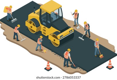 Road Construction Workers Asphalt Paving Illustration