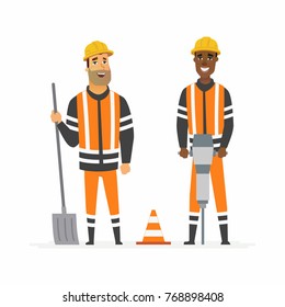 Road Construction Workers - Cartoon People Characters Illustration