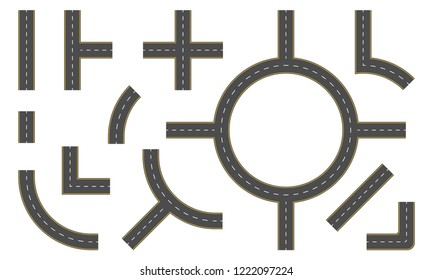 Road constructor. Highway elements for map and street design. Vector illustration.