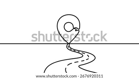 Road, continious line drawing. Path, journey outline isolated on white background. Vector illustration