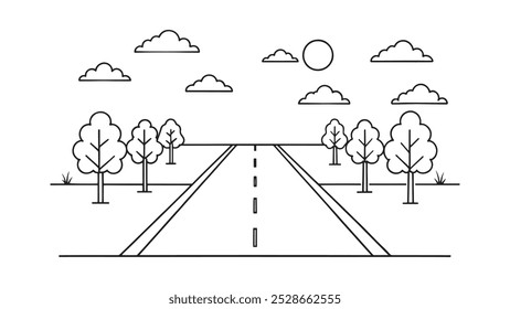 
Straße durchgehende Linie Kunst flache Vektorgrafik auf weißem Hintergrund.