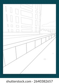 road in the courtyard of a high-rise building,coloring page