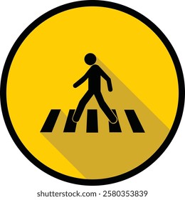 Road Crossing sign, warning drivers of a pedestrian crossing ahead, alerting them to slow down and be cautious of people crossing the road.