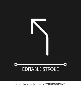 Road curves to left arrow pixel perfect white linear ui icon for dark theme. Reach destination. Vector line pictogram. Isolated user interface symbol for night mode. Editable stroke. Arial font used