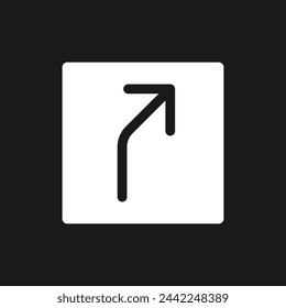Road curves to right arrow dark mode glyph ui icon. Direction. Road sign. User interface design. White silhouette symbol on black space. Solid pictogram for web, mobile. Vector isolated illustration