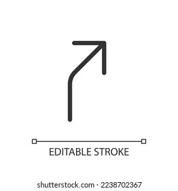 Road curves to right arrow pixel perfect linear ui icon. Following direction. Road sign. GUI, UX design. Outline isolated user interface element for app and web. Editable stroke. Arial font used