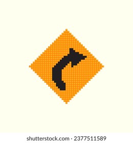 Road Curves right Symbol sign pixel art vector illustration