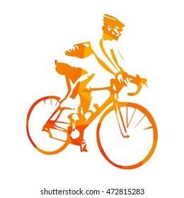 Road cycling, abstract orange vector cyclist illustration. Bicyclist