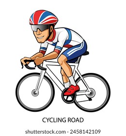 Road cycling athlete isolated on white background in cartoon style. Summer Games 2024. Vector illustration.