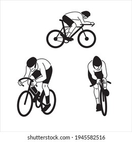 Road cycling competition. A team of cycling sportsmen. Black and white characters set. Flat style vector design illustrations.