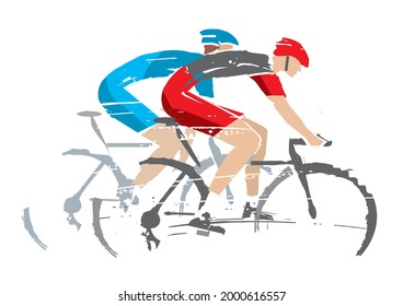 
Road Cycling Competitors. 
Expressive Illustration, Group Of Two Cyclists On The White Background.Vector Available.