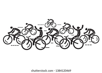 Road Cycling Competitors. 
Stylized Illustration of racing cyclists on the white background.Vector available.
