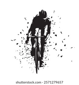 Road cycling, cyclist, isolated vector silhouette with dispersion effect. Front view. Active people