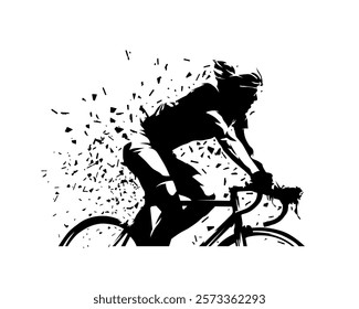 Road cycling, cyclist. Isolated vector silhouette, dispersion effect. Side view. Sports illustration