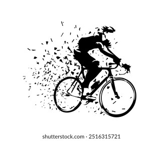 Road cycling, cyclist vector ink drawing. Cycling competition, abstract vector silhouette. Side view