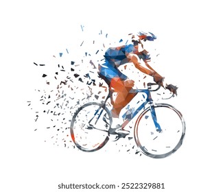 Ciclismo de carretera, Vector ciclista bajo dibujo de polietileno. Competencia de ciclismo, silueta de Vector abstracto. Vista lateral