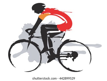 Road cycling racer.
Expressive stylized drawing of cyclists, imitating drawing ink and brush. Vector available.
