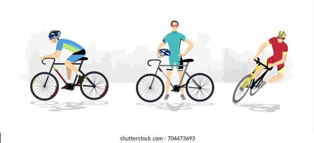 Road cycling sport. Silhouettes of athletes on bicycles.