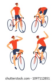 Road cyclist man set. Isolated editable vector illustration for your design.