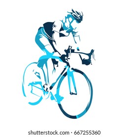 Road cyclist on his bicycle, cycling tour. Abstract blue vector silhouette